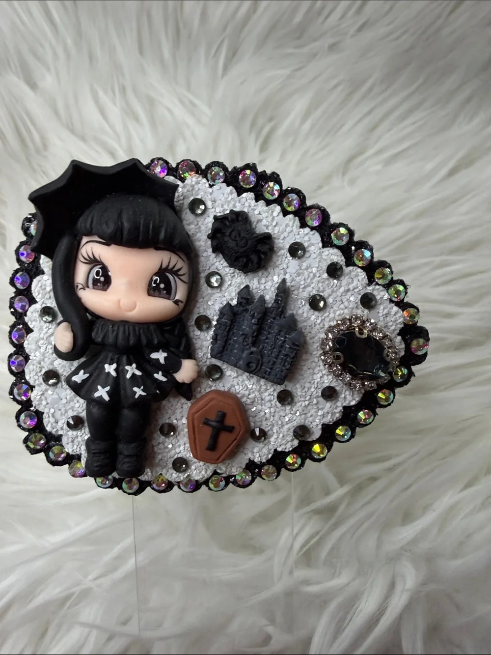 Merlina Wednesday Gothic Doll Resin Hair Clip in Black